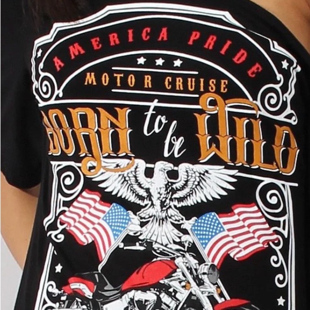 Born to be Wild Black Graphic Off-Shoulder T-Shirt Dress - Picture 2 of 5